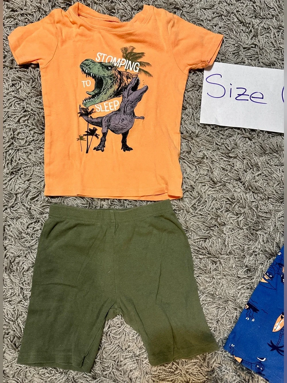 Kids Dino Graphic Tee & Shorts Set - Orange, Blue, Olive